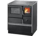 Hornbach Festbrennstoffherd Westminster K176FA-70 schwarz Backofen links mit Stahlplatten-Kochfeld