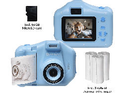 Denver KPC-1370BU Blau Kinder-Kamera mit Thermodruckfunktion, 3 Rollen Papier und 64GB Micro-SD Karte