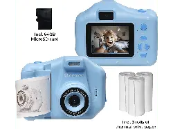 Denver KPC-1370BU Blau Kinder-Kamera mit Thermodruckfunktion, 3 Rollen Papier und 64GB Micro-SD Karte