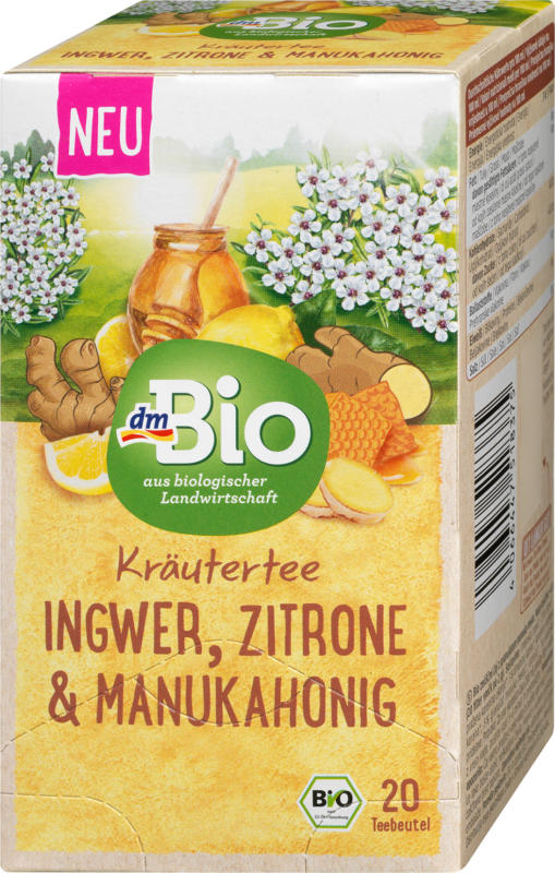 dmBio Kräuter-Tee, Ingwer, Zitrone & Manuka (20 x 2g)