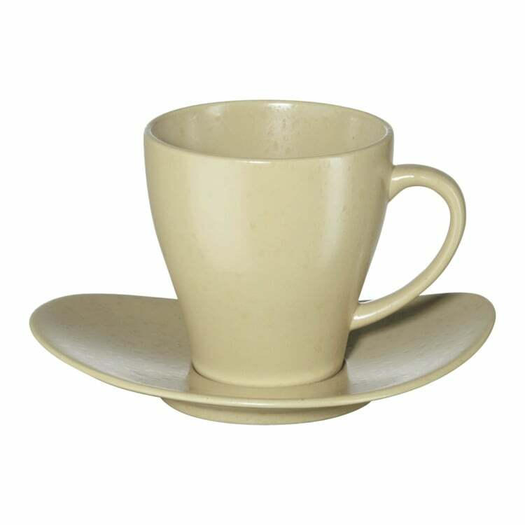 Kaffeetasse mit Untertasse CUBA, Keramik, beige