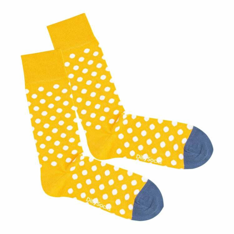 Socken MUSTARD DOTS, Biobaumwolle/Polyamid (PA)/Elastan, weiss/gelb/blau, 36-40