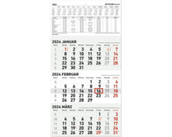 Kalender 3-Monats Kombi rot/schwarz 2024 23,7x44,8 cm