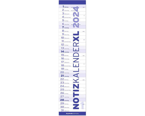 Kalender Notizen XL blau 2024 15x64 cm