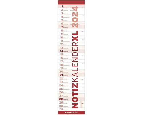 Kalender Notizen XL rot 2024 15x64 cm