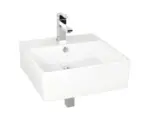 Hornbach Handwaschbecken-Set Differnz Dione eckig inkl. Ablaufventil,Designsiphon,Standventil 46,5x46 cm weiß chrom