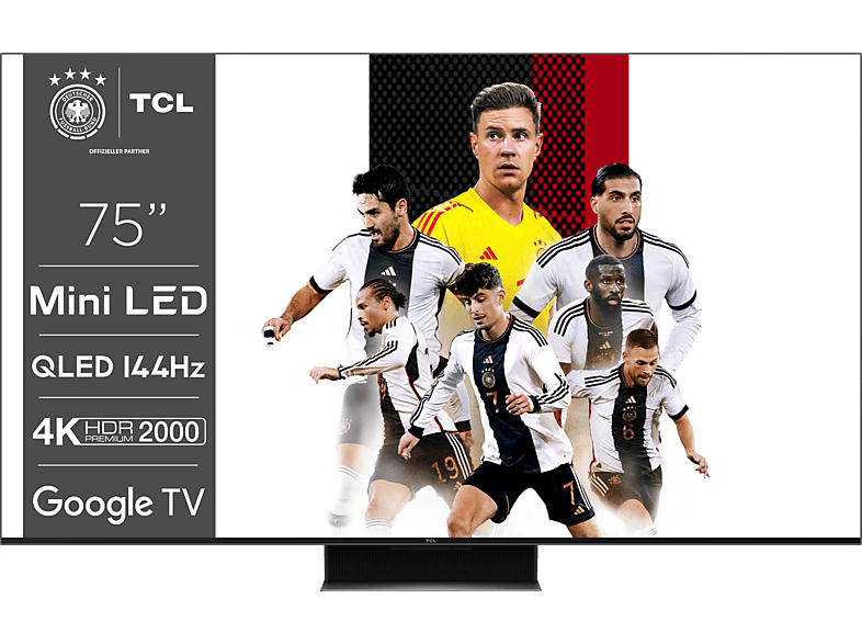 TCL 75C845 (75 Zoll, QLED Mini LED TV, Smart Google Dolby Vision, 144Hz Motion Clarity Pro, Sprachassistent); QLED TV