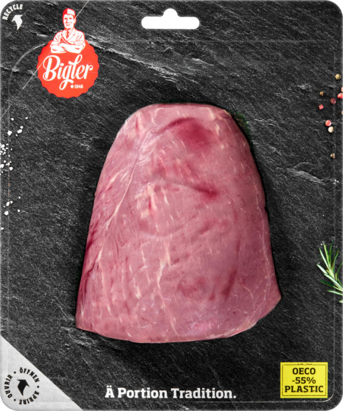 Carne di manzo per il grill da tavola/Fondue chinoise Bigler, Pezzo intero, da tagliare, ca. 400 g, per 100 g
