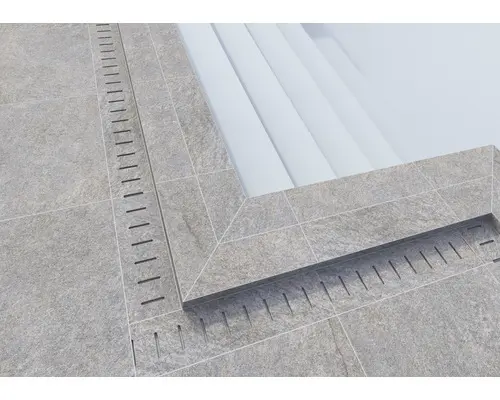 FLAIRSTONE Poolumrandung Beckenrandstein Luserna Doree Innen-Eckstück 90° grau 60 x 15 x 5 cm