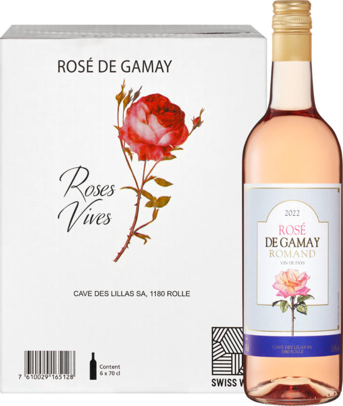 Rosé de Gamay Romand Vin de Pays, Schweiz, Westschweiz, 2022, 6 x 70 cl