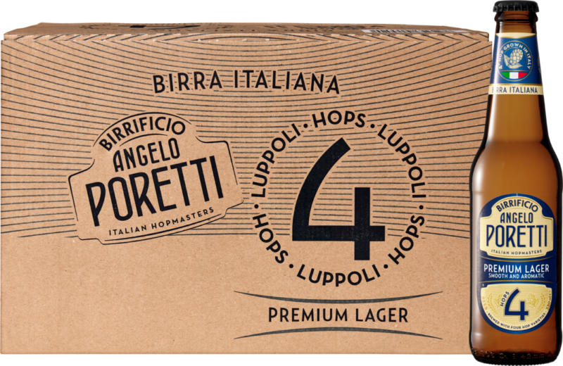 Birra lager Premium Angelo Poretti, 24 x 33 cl