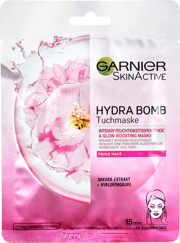 Masque tissu à l'extrait de sakura Hydra Bomb Skin Active Garnier, 1 pièce