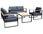 Hornbach Gartenmöbelset Garden Place Cleo Alu-Holz 6 -Sitzer bestehend aus: 2 Sofas, Sessel, Tisch inkl. Auflagen Aluminium anthrazit Holz
