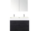 Hornbach Badmöbel-Set Sanox Maxx XL Keramik 170x101x45,5 cm Doppel-Keramikwaschbecken black oak mit Spiegelschrank