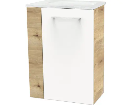 Waschbeckenunterschrank Fackelmann SBC Mini 45 rechts 60x44x24,3 cm ohne Waschbecken weiß/asteiche