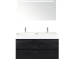 Hornbach Badmöbel-Set Sanox Maxx XL Keramik 183x121x45,5 cm Doppel-Keramikwaschbecken black oak mit LED-Beleuchtung
