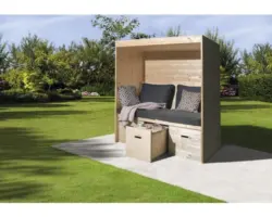 Philosophenlaube weka mit Beinstützen, Mitteltisch und verstellbarer Rückenlehne 171 x 85 cm natur