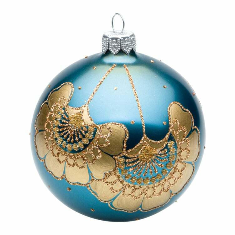 Boule de Noël MAGIC BLOOMS, verre, turquoise