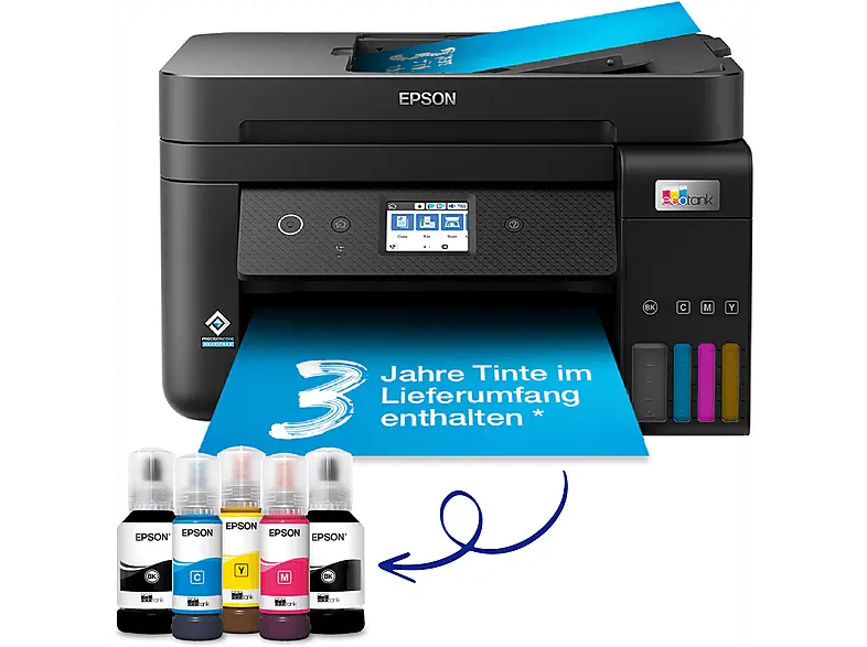 EPSON EcoTank ET-4850 A4, mit einem im Lieferumfang enthaltenen Vorrat an Tinten bis zu 3 Jahren, Multifunktionsdrucker, WLAN, Tintendruck, Schwarz
