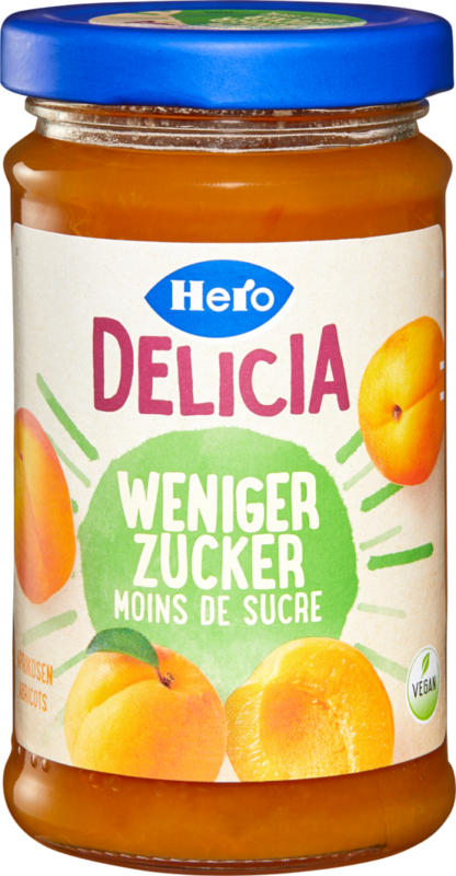 Confiture Abricots Delicia Hero, moins de sucre, 220 g