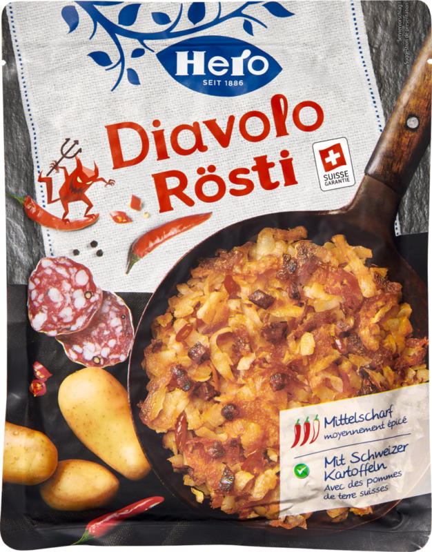 Hero Diavolo Rösti, mit scharfer Salami und Peperoncini-Streifen, 425 g