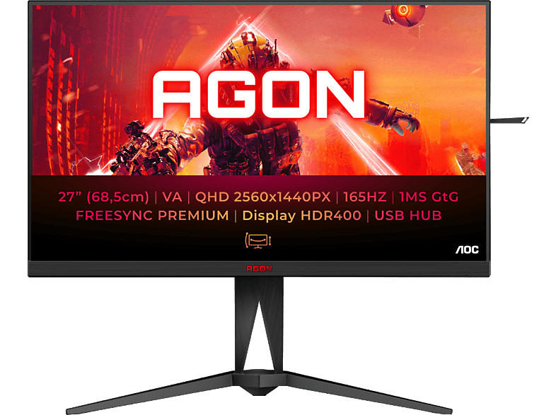 AOC AG275QXN Gaming Monitor, 27 Zoll QHD, 1ms GtG, 165Hz, 400cd, Schwarz