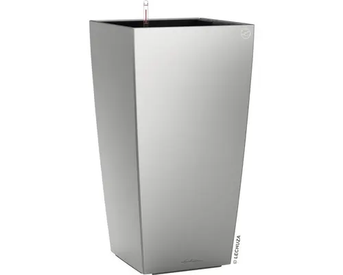 Pflanzvase Lechuza Cubico 40 Komplettset H 75 cm silber inkl. Erdbewässerungsystem Pflanzeinsatz Substrat Wasserstandsanzeiger