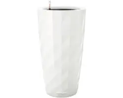 Pflanzkübel Lechuza Diamante Premium Kunststoff 41 x 41 x 77 cm weiß hochglanz inkl. Erdbewässerungsystem, Pflanzeinsatz und Wasserstandsanzeiger