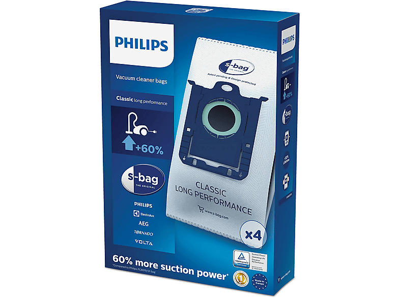 Philips FC8021/03 s-bag Staubsaugerbeutel 4 Stück, passend für: Philips und der Electrolux Group (Electrolux, AEG, Volta, Tornado)
