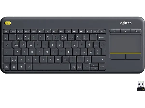 LOGITECH LOGITECH K400 Kabellose Tastatur mit Touchfeld- Bedienung Ihres dem PC verbundenen TV, DEU (Qwertz), Schwarz