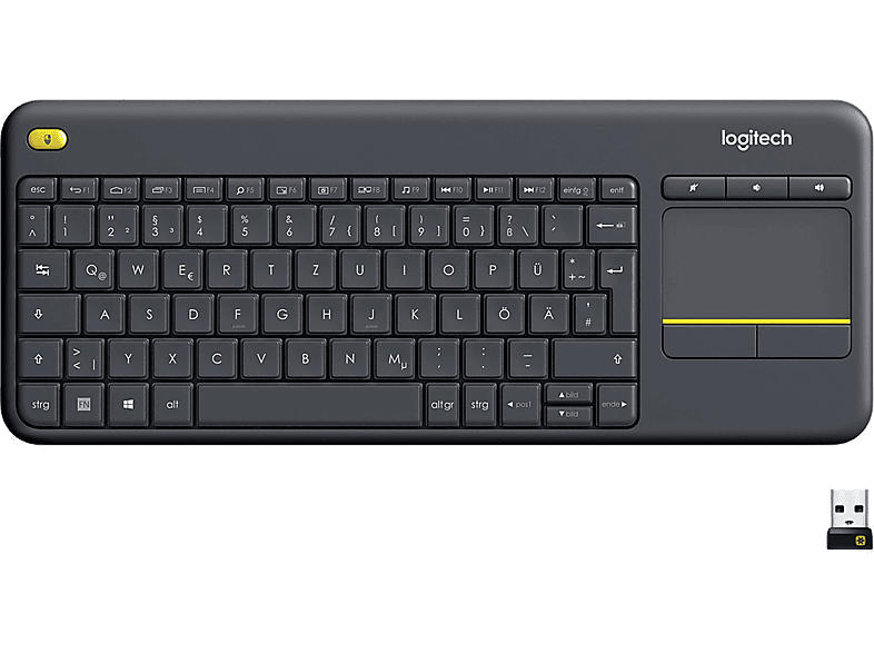 Logitech K400 Plus Kabellose TV-Tastatur mit Touchpad, Programmierbare Multimedia-Tasten Schwarz