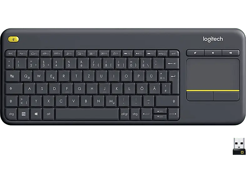 LOGITECH LOGITECH K400 Kabellose Tastatur mit Touchfeld- Bedienung Ihres dem PC verbundenen TV, DEU (Qwertz), Schwarz