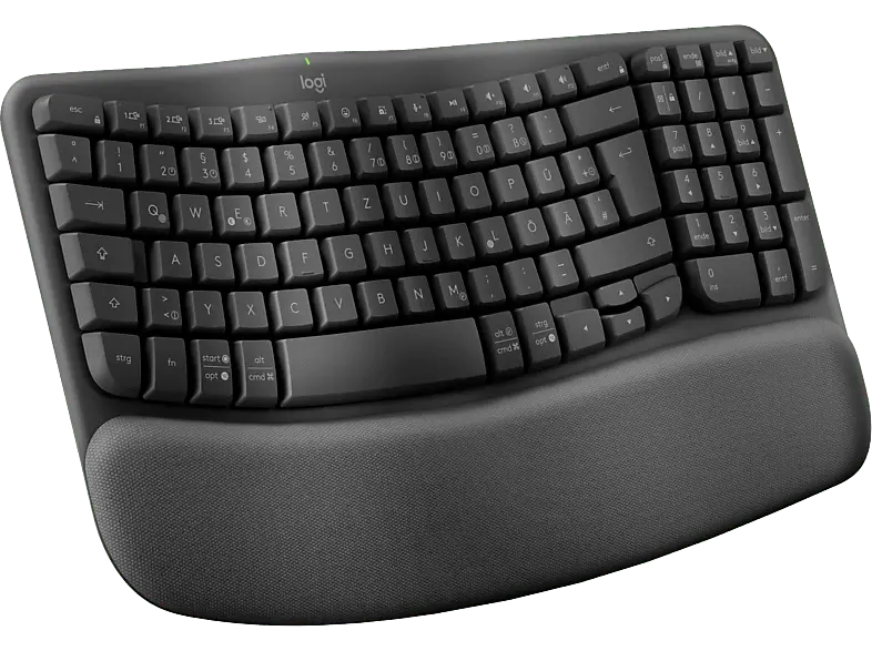 LOGITECH Wave Kabellose ergonomische Tastatur mit gepolsterter Handballenauflage, Bluetooth, DEU (Qwertz), Grafit