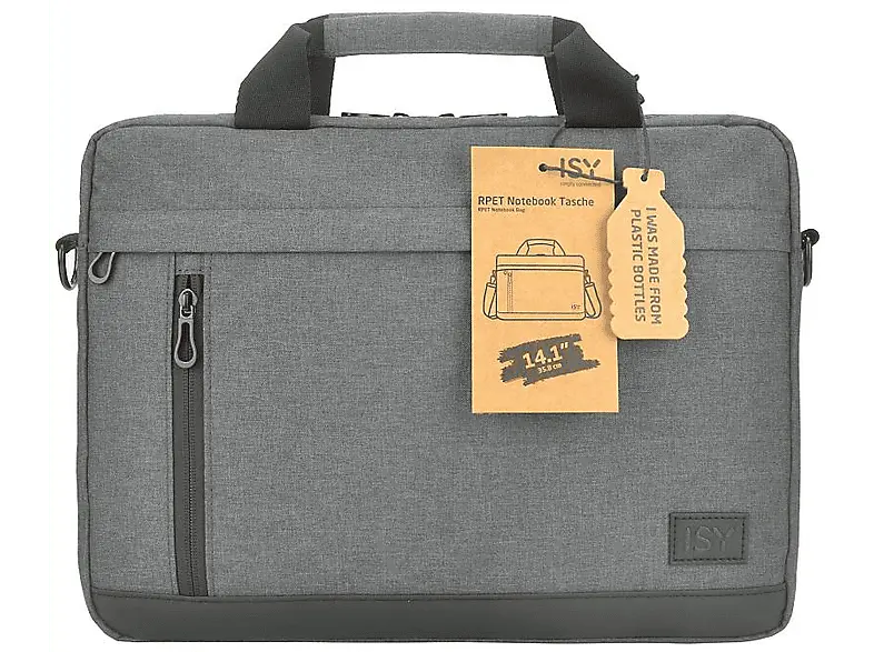 ISY INB 2140-1-GY Notebooktasche, 14.1 Zoll, Recycelte Pet-Materialien, Grau