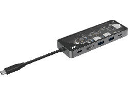ISY IAD 1024-2 Multiport Adapter, USB-C 3.1, Gb-LAN, HDMI 2.0, 4K60p, Aluminium, Transparent/Silber