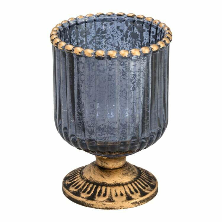Teelichthalter MAGIC BLOOMS, Glas/Metall/, blau/gold