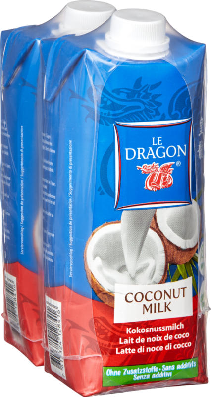 Lait de noix de coco Le Dragon , sans additifs, 2 x 500 ml