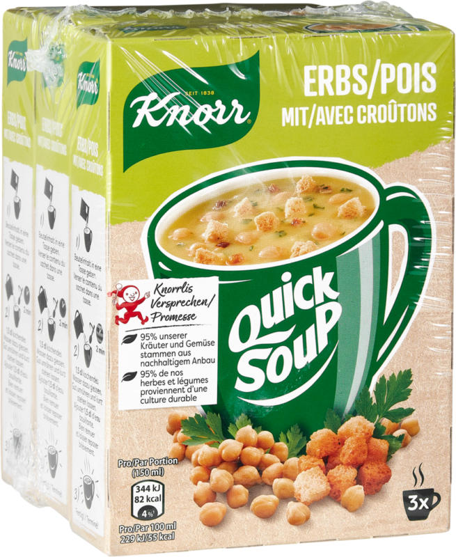 Quick Soup Pois avec croûtons Knorr , 3 x 62 g