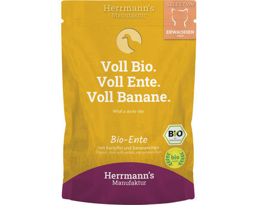 Katzenfutter nass Herrmann´s Bio-Ente Kartoffeln und Bananenchips 100 g