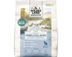 Katzenfutter trocken WILDES LAND Forelle und Lachs Adult mit Gemüse und Wildkräutern mit wertvollen Superfoods, getreidefrei, glutenfrei 400 g