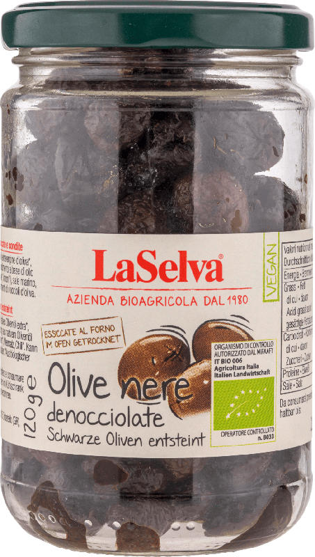 LaSelva Oliven schwarz, entsteint, im Ofen getrocknet