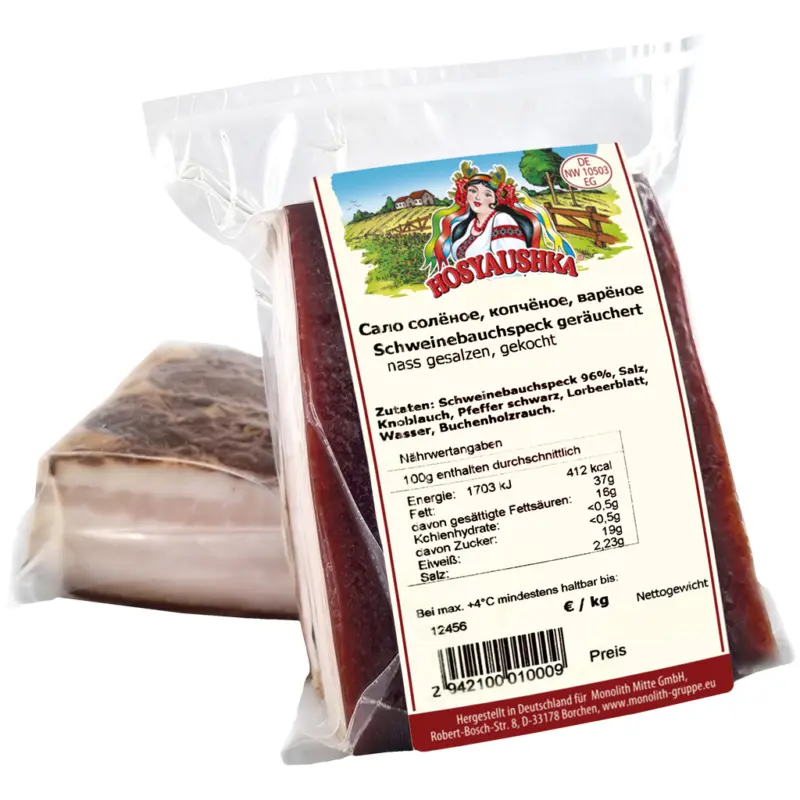 POGREBOK Schweinebauchspeck ger&auml;uchert, nass gesalzen, gekocht.