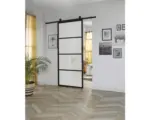 Hornbach Intersteel Schiebetür-Komplettset Cubo Basic -Top schwarz mit ESG Satiniertem Glas 98x215 cm inkl. Türblatt, Schiebetürbeschlag Basic Top und Griff-Set
