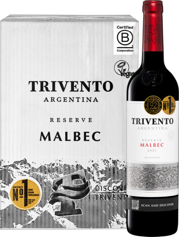 Trivento Malbec Reserve , Argentinien, Mendoza, 2021, 6 x 75 cl