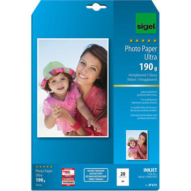 SIGEL InkJet Photo Paper A4 IP675 190g,glossy, blanc 20 feuilles