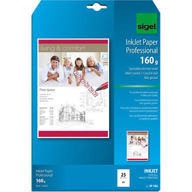 SIGEL InkJet Paper A4 IP186 160g,matt, bianco 25 fogli
