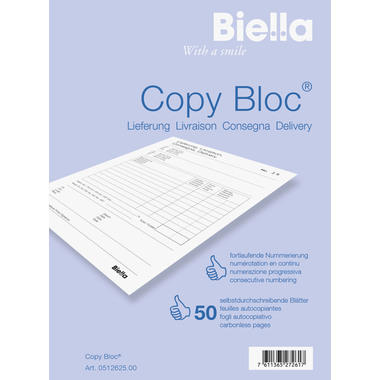 BIELLA Boll.con. COPY-BLOC D/F/I/E A6 51262500U autocopiativo 50x2 fogli