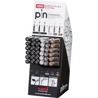 UNI-BALL Fineliner Pin PIN-200(S) Bold & Brush 6D 72 Stk.ass. 0.9/1/1.2mm, Brush