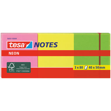 TESA Neon Notes 40x50mm 560010000 3 couleurs ass. 3x80 flls.