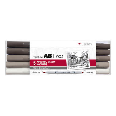 TOMBOW Dual Brush Pen ABT PRO ABTP-5P-3 Warm Grey Colours Set, 5 pezzi